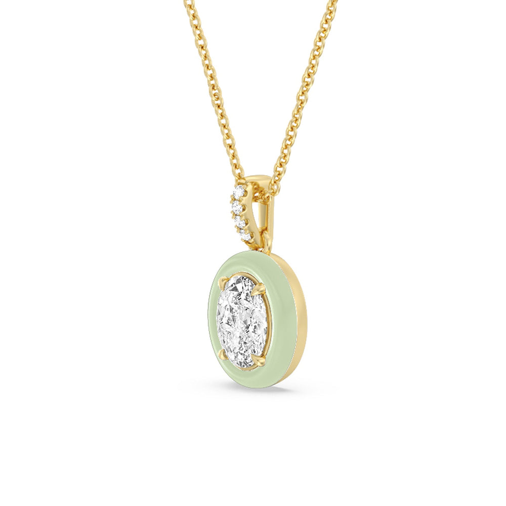 Oval Bezel Drop Necklace in Ceramic with 14KT Yellow Gold / Olive / 1 Cut Diamond in 14KT Yellow Gold / Olive / 1 view 2
