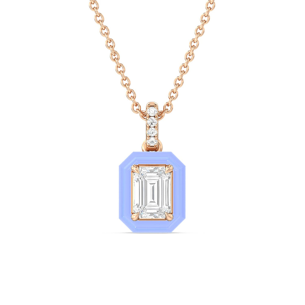 Emerald Bezel Drop Necklace in Ceramic with 14KT Rose Gold / Sky / 1 Cut Diamond in 14KT Rose Gold / Sky / 1 view 1
