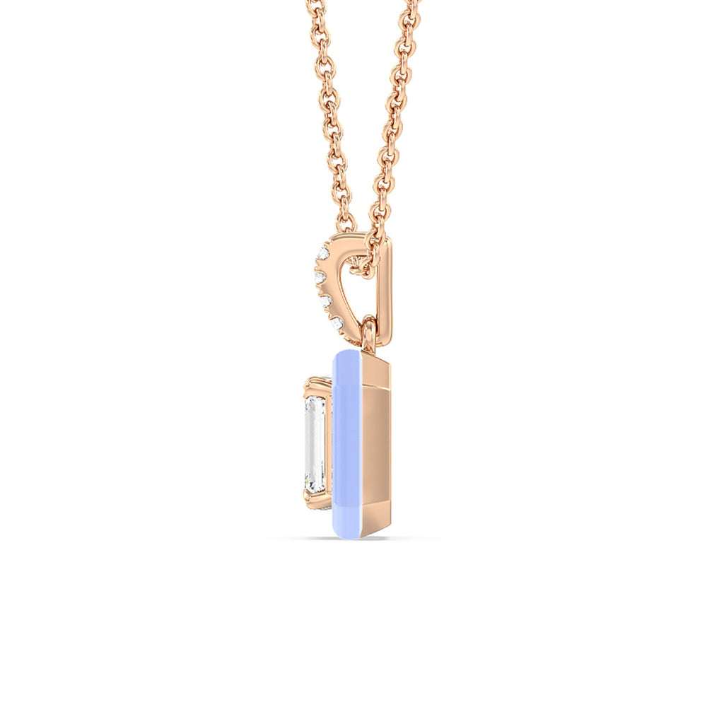 Emerald Bezel Drop Necklace in Ceramic with 14KT Rose Gold / Sky / 1 Cut Diamond in 14KT Rose Gold / Sky / 1 view 3
