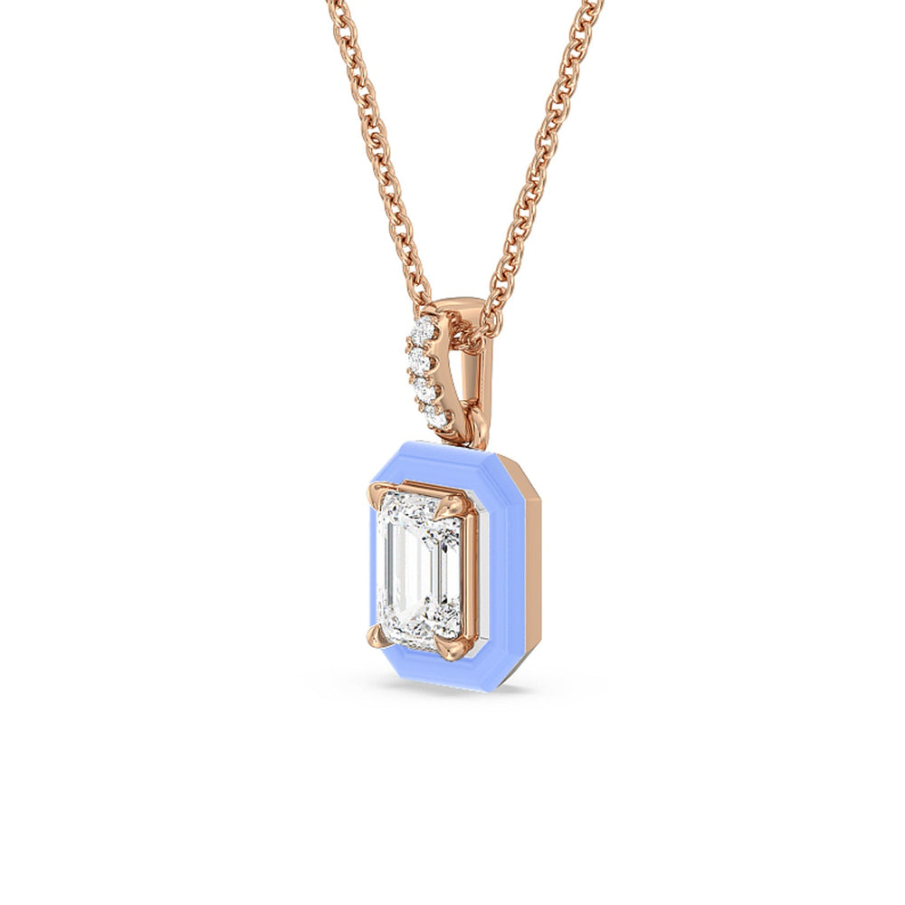 Emerald Bezel Drop Necklace in Ceramic with 14KT Rose Gold / Sky / 1 Cut Diamond in 14KT Rose Gold / Sky / 1 view 2
