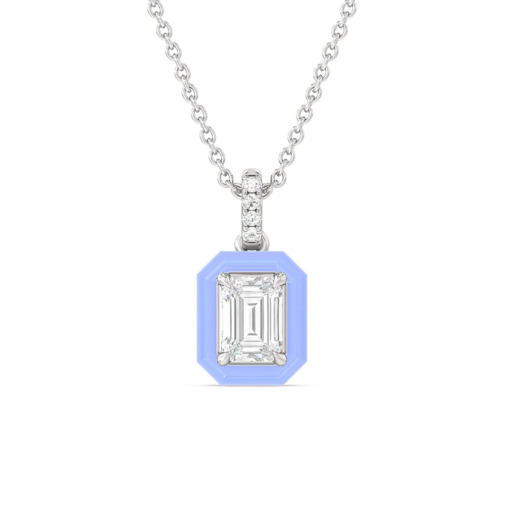 Emerald Bezel Drop Necklace in Ceramic with 14KT White Gold / Sky / 1 Cut Diamond in 14KT White Gold / Sky / 1 view 1
