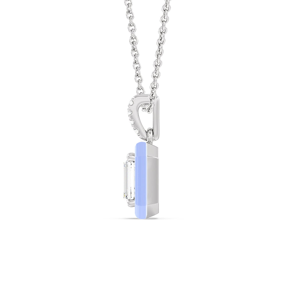 Emerald Bezel Drop Necklace in Ceramic with 14KT White Gold / Sky / 1 Cut Diamond in 14KT White Gold / Sky / 1 view 3
