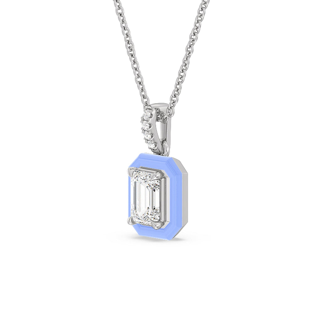 Emerald Bezel Drop Necklace in Ceramic with 14KT White Gold / Sky / 1 Cut Diamond in 14KT White Gold / Sky / 1 view 2
