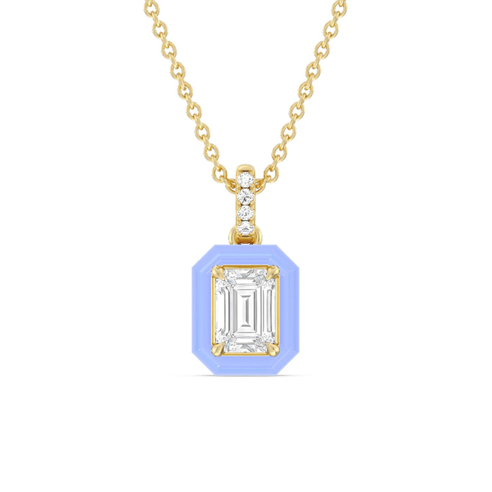 Emerald Bezel Drop Necklace in Ceramic with 14KT Yellow Gold / Sky / 1 Cut Diamond in 14KT Yellow Gold / Sky / 1 view 1

