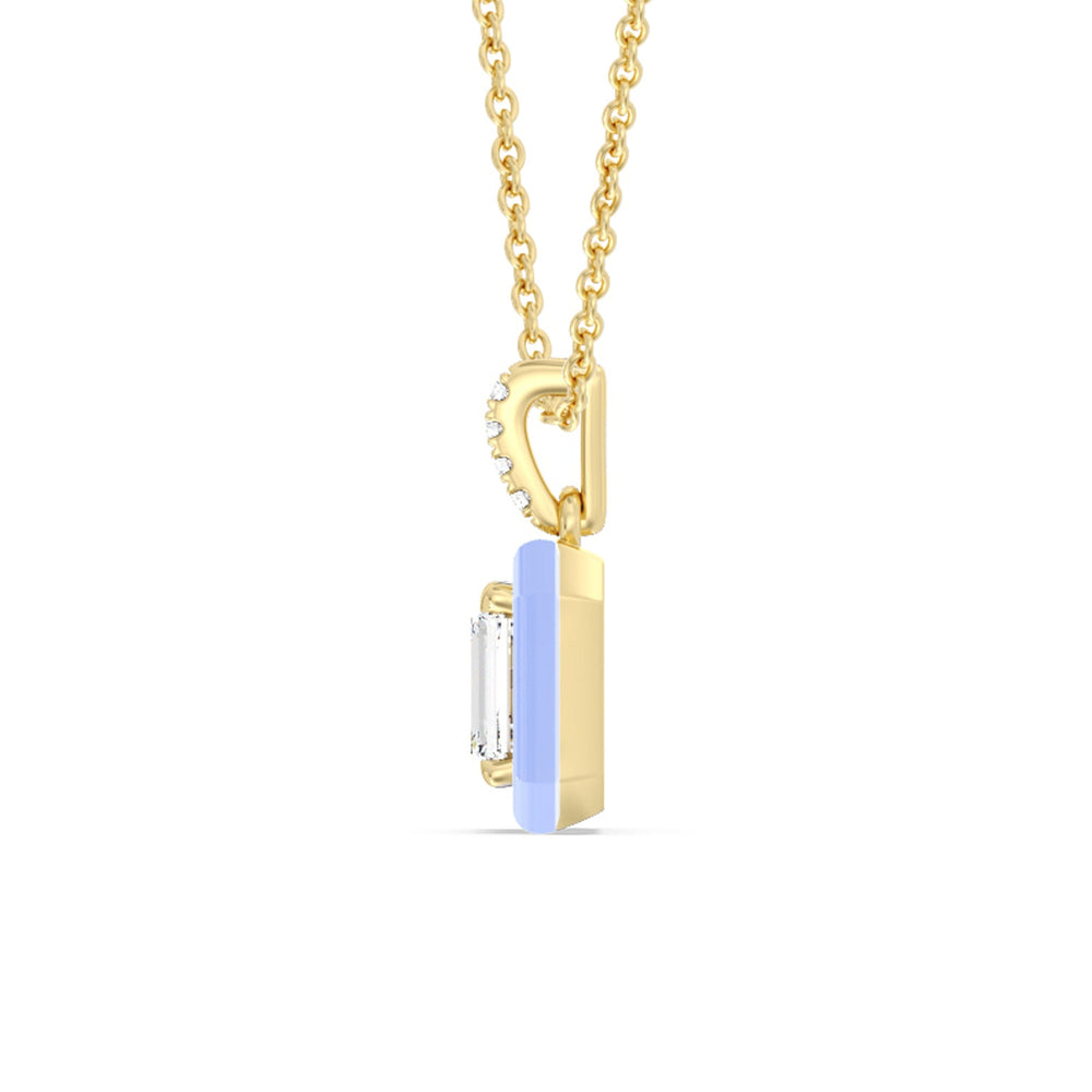 Emerald Bezel Drop Necklace in Ceramic with 14KT Yellow Gold / Sky / 1 Cut Diamond in 14KT Yellow Gold / Sky / 1 view 3
