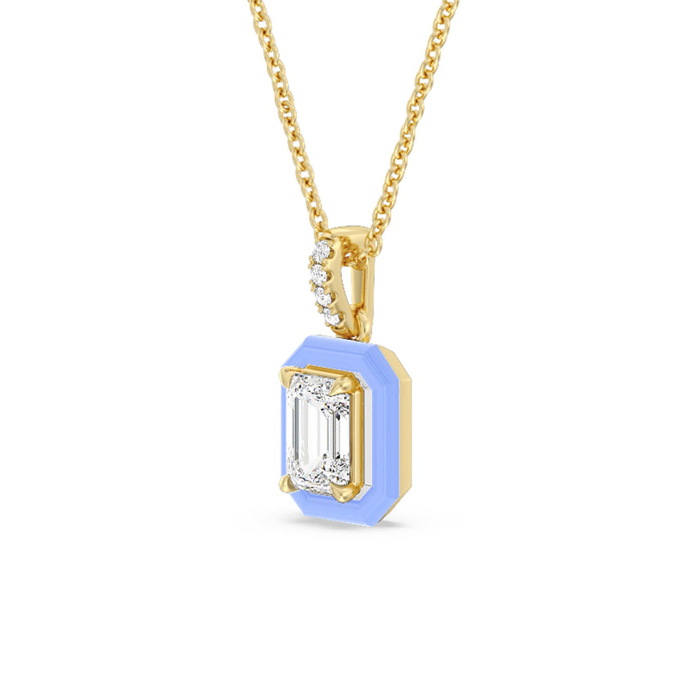 Emerald Bezel Drop Necklace in Ceramic with 14KT Yellow Gold / Sky / 1 Cut Diamond in 14KT Yellow Gold / Sky / 1 view 2
