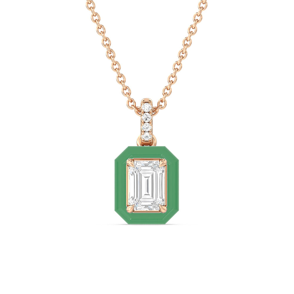 Emerald Bezel Drop Necklace in Ceramic with 14KT Rose Gold / Evergreen / 1 Cut Diamond in 14KT Rose Gold / Evergreen / 1 view 1
