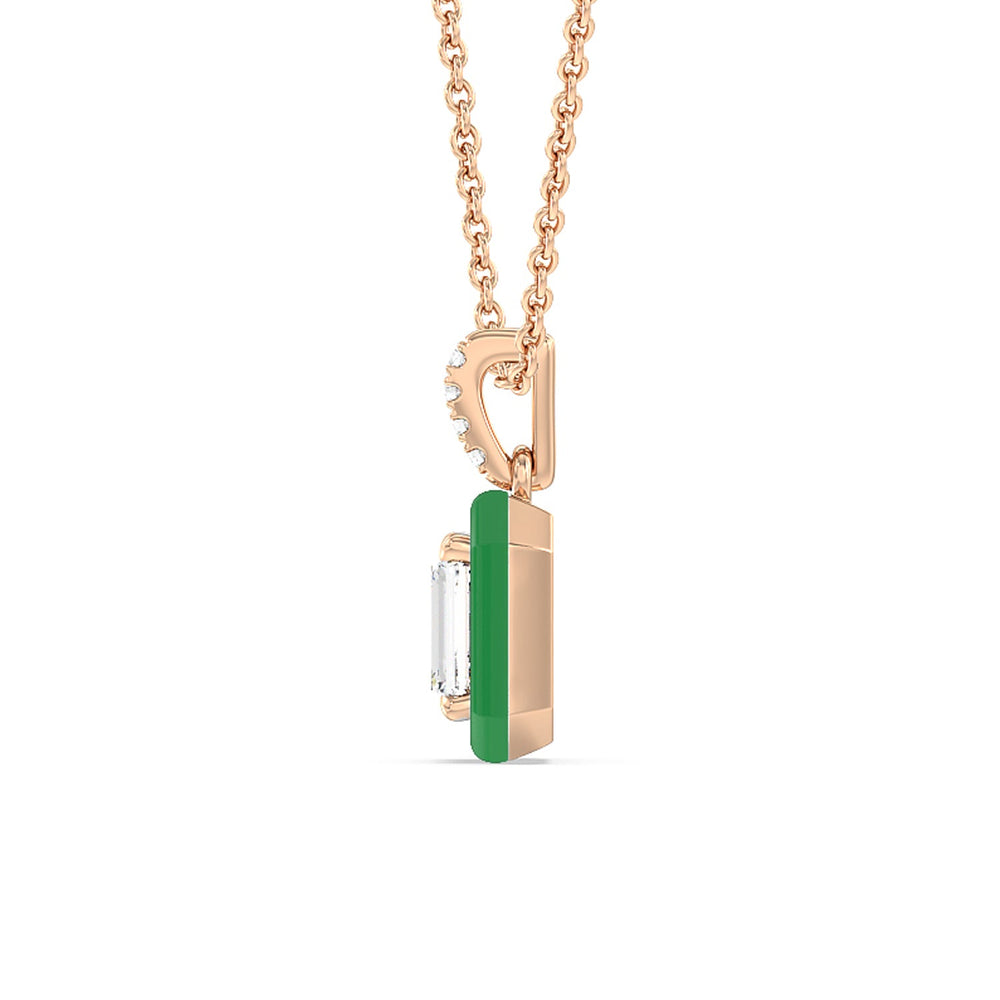 Emerald Bezel Drop Necklace in Ceramic with 14KT Rose Gold / Evergreen / 1 Cut Diamond in 14KT Rose Gold / Evergreen / 1 view 3
