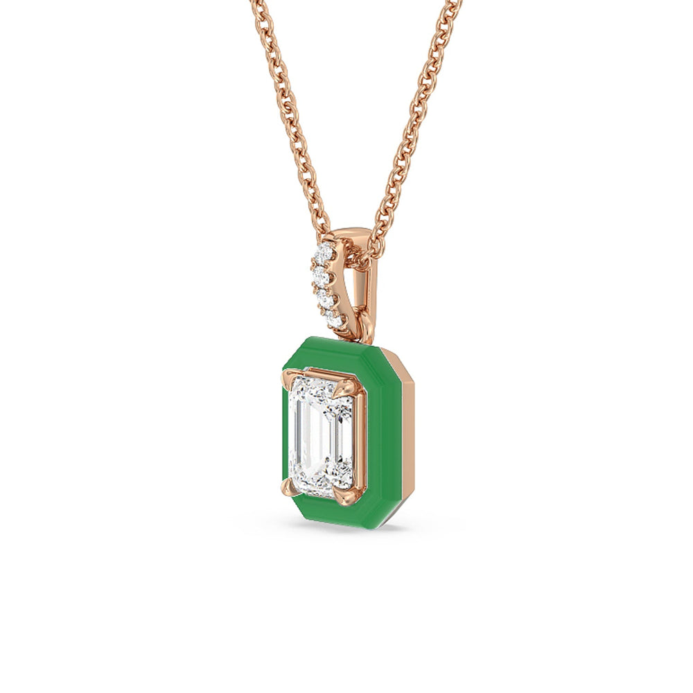 Emerald Bezel Drop Necklace in Ceramic with 14KT Rose Gold / Evergreen / 1 Cut Diamond in 14KT Rose Gold / Evergreen / 1 view 2
