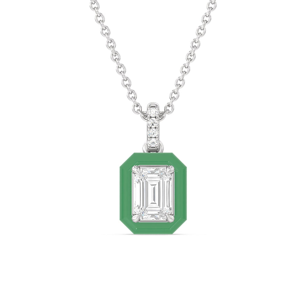 Emerald Bezel Drop Necklace in Ceramic with 14KT White Gold / Evergreen / 1 Cut Diamond in 14KT White Gold / Evergreen / 1 view 1
