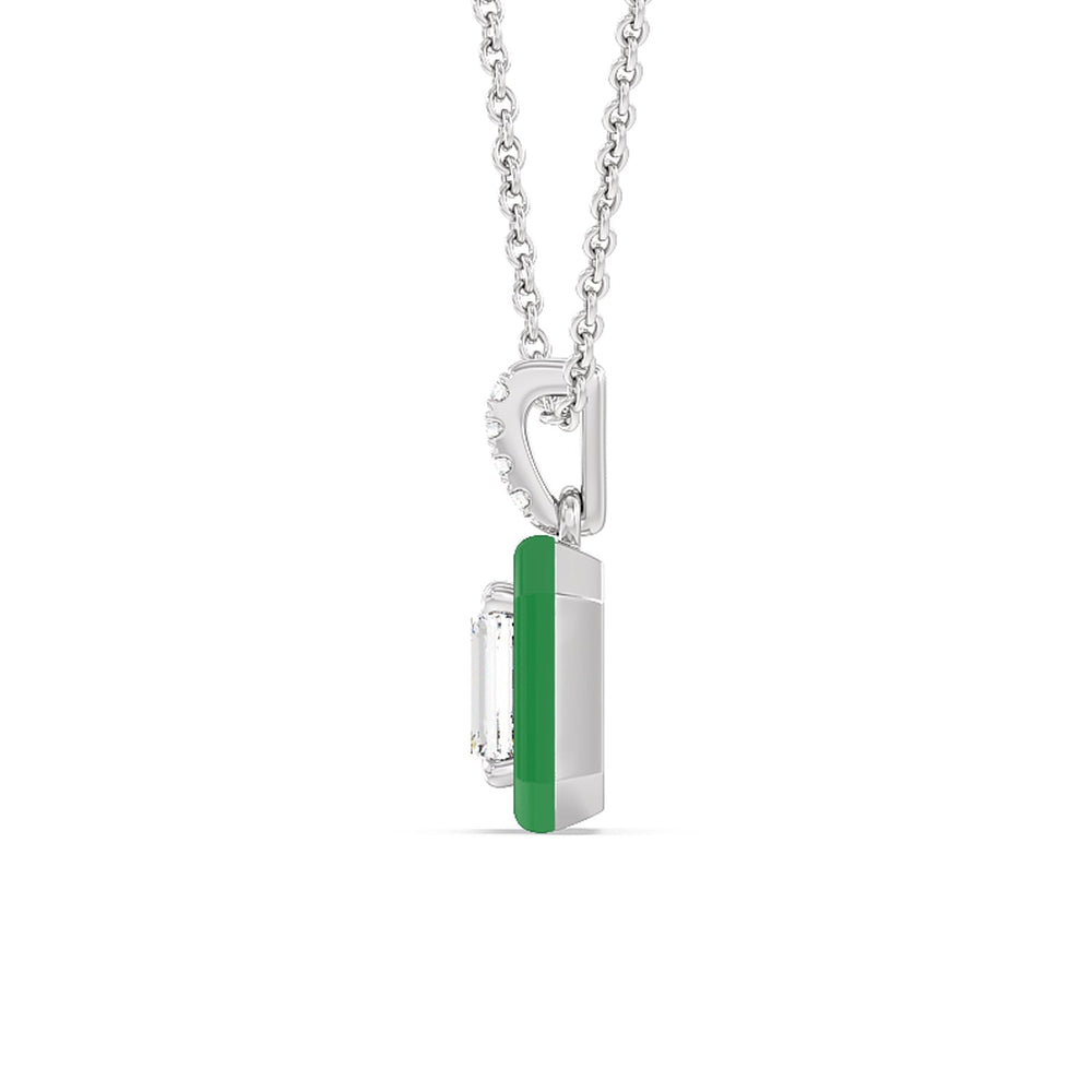 Emerald Bezel Drop Necklace in Ceramic with 14KT White Gold / Evergreen / 1 Cut Diamond in 14KT White Gold / Evergreen / 1 view 3

