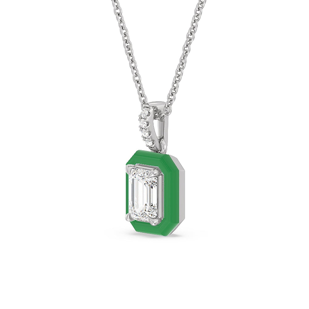 Emerald Bezel Drop Necklace in Ceramic with 14KT White Gold / Evergreen / 1 Cut Diamond in 14KT White Gold / Evergreen / 1 view 2
