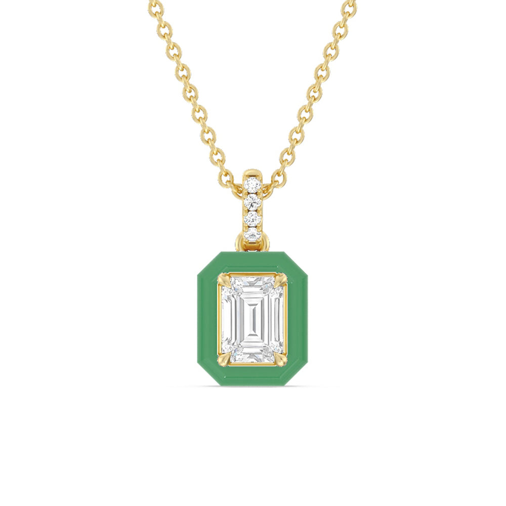 Emerald Bezel Drop Necklace in Ceramic with 14KT Yellow Gold / Evergreen / 1 Cut Diamond in 14KT Yellow Gold / Evergreen / 1 view 1
