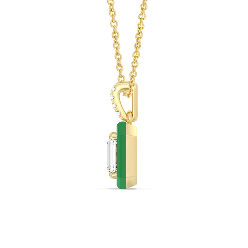Emerald Bezel Drop Necklace in Ceramic with 14KT Yellow Gold / Evergreen / 1 Cut Diamond in 14KT Yellow Gold / Evergreen / 1 view 3
