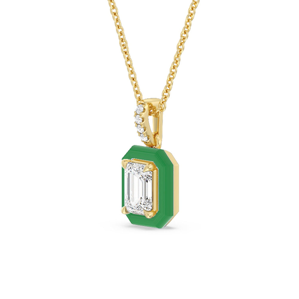 Emerald Bezel Drop Necklace in Ceramic with 14KT Yellow Gold / Evergreen / 1 Cut Diamond in 14KT Yellow Gold / Evergreen / 1 view 2
