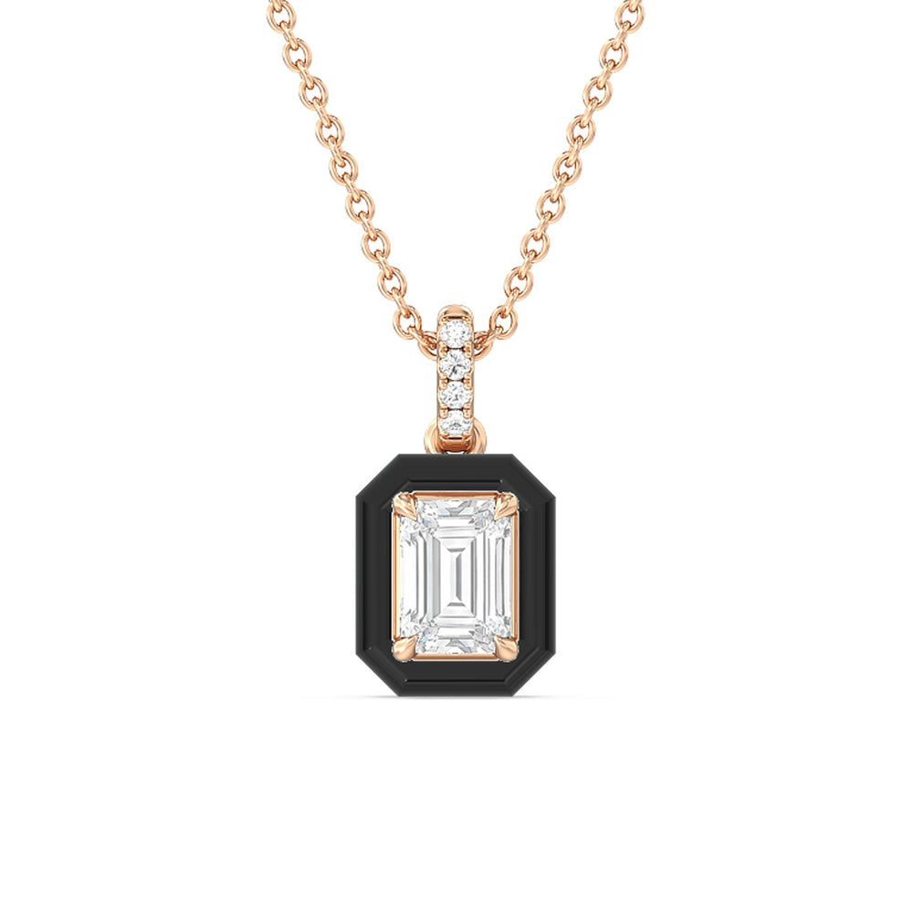 Emerald Bezel Drop Necklace in Ceramic with 14KT Rose Gold / Midnight / 1 Cut Diamond in 14KT Rose Gold / Midnight / 1 view 1
