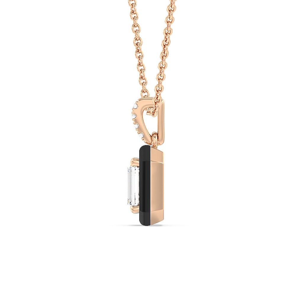 Emerald Bezel Drop Necklace in Ceramic with 14KT Rose Gold / Midnight / 1 Cut Diamond in 14KT Rose Gold / Midnight / 1 view 3
