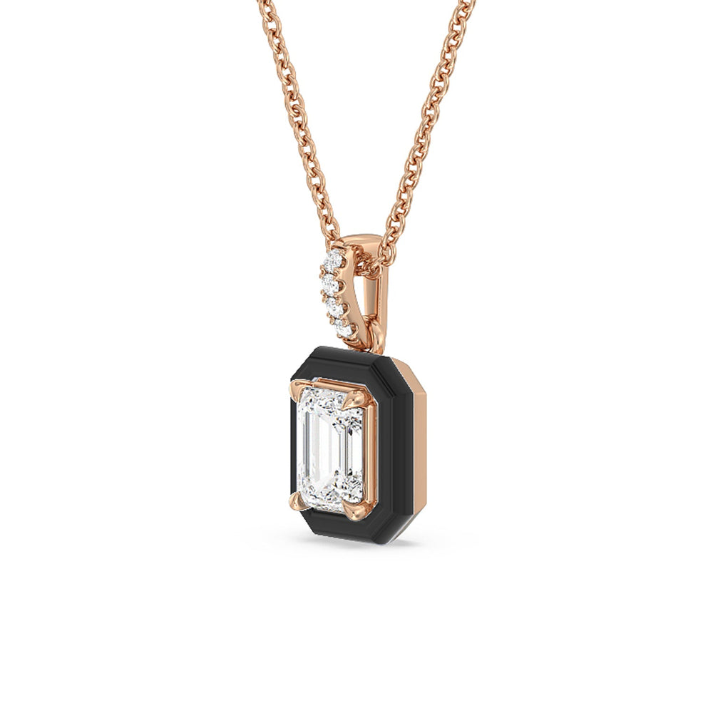 Emerald Bezel Drop Necklace in Ceramic with 14KT Rose Gold / Midnight / 1 Cut Diamond in 14KT Rose Gold / Midnight / 1 view 2
