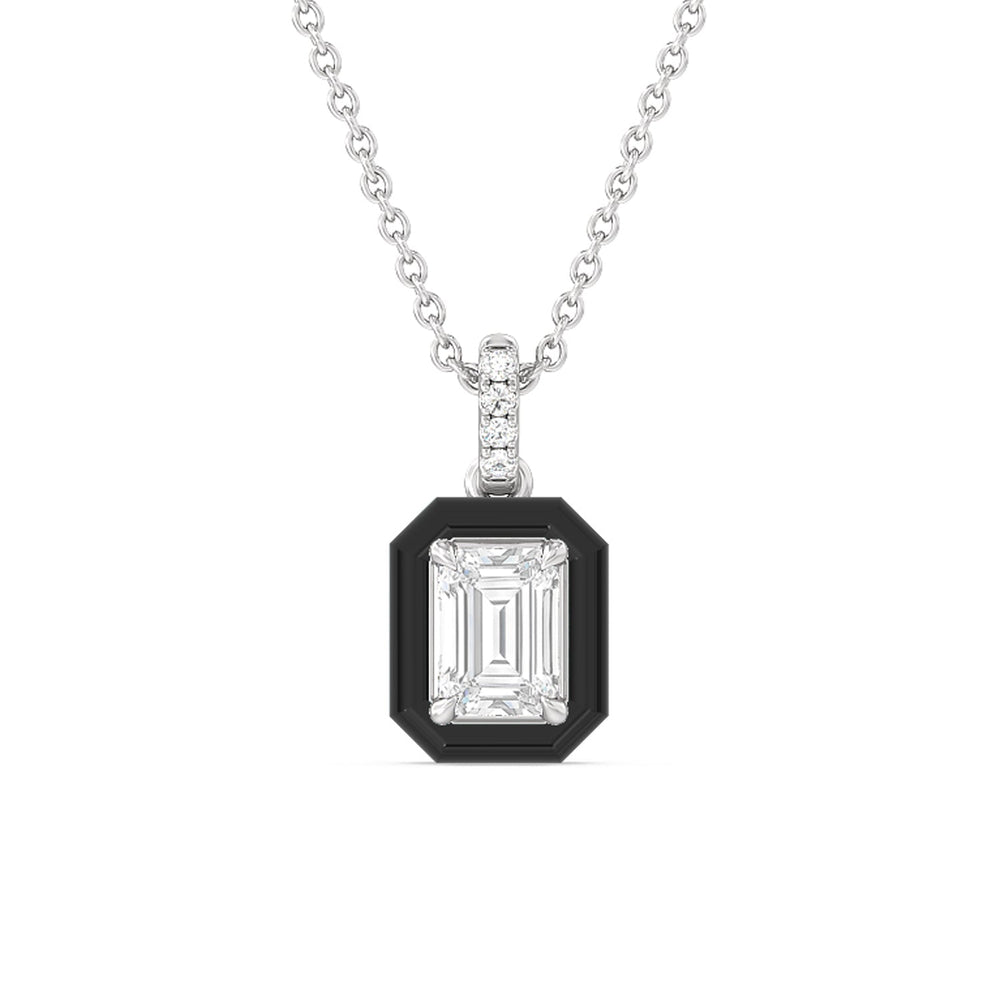 Emerald Bezel Drop Necklace in Ceramic with 14KT White Gold / Midnight / 1 Cut Diamond in 14KT White Gold / Midnight / 1 view 1
