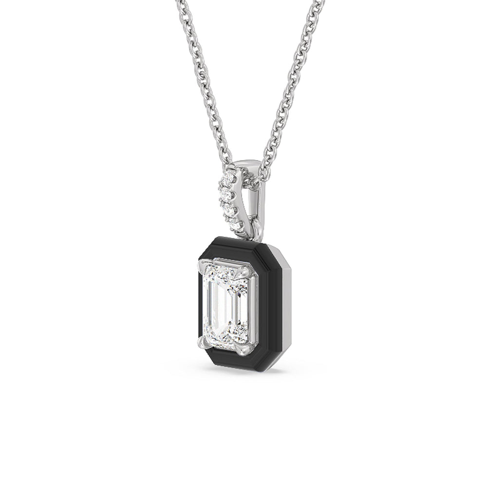 Emerald Bezel Drop Necklace in Ceramic with 14KT White Gold / Midnight / 1 Cut Diamond in 14KT White Gold / Midnight / 1 view 2
