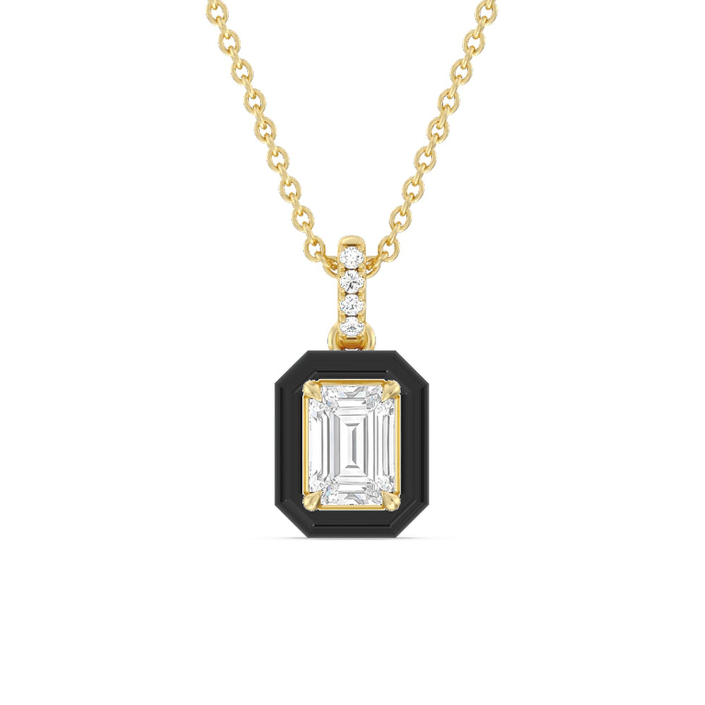 Emerald Bezel Drop Necklace in Ceramic with 14KT Yellow Gold / Midnight / 1 Cut Diamond in 14KT Yellow Gold / Midnight / 1 view 1
