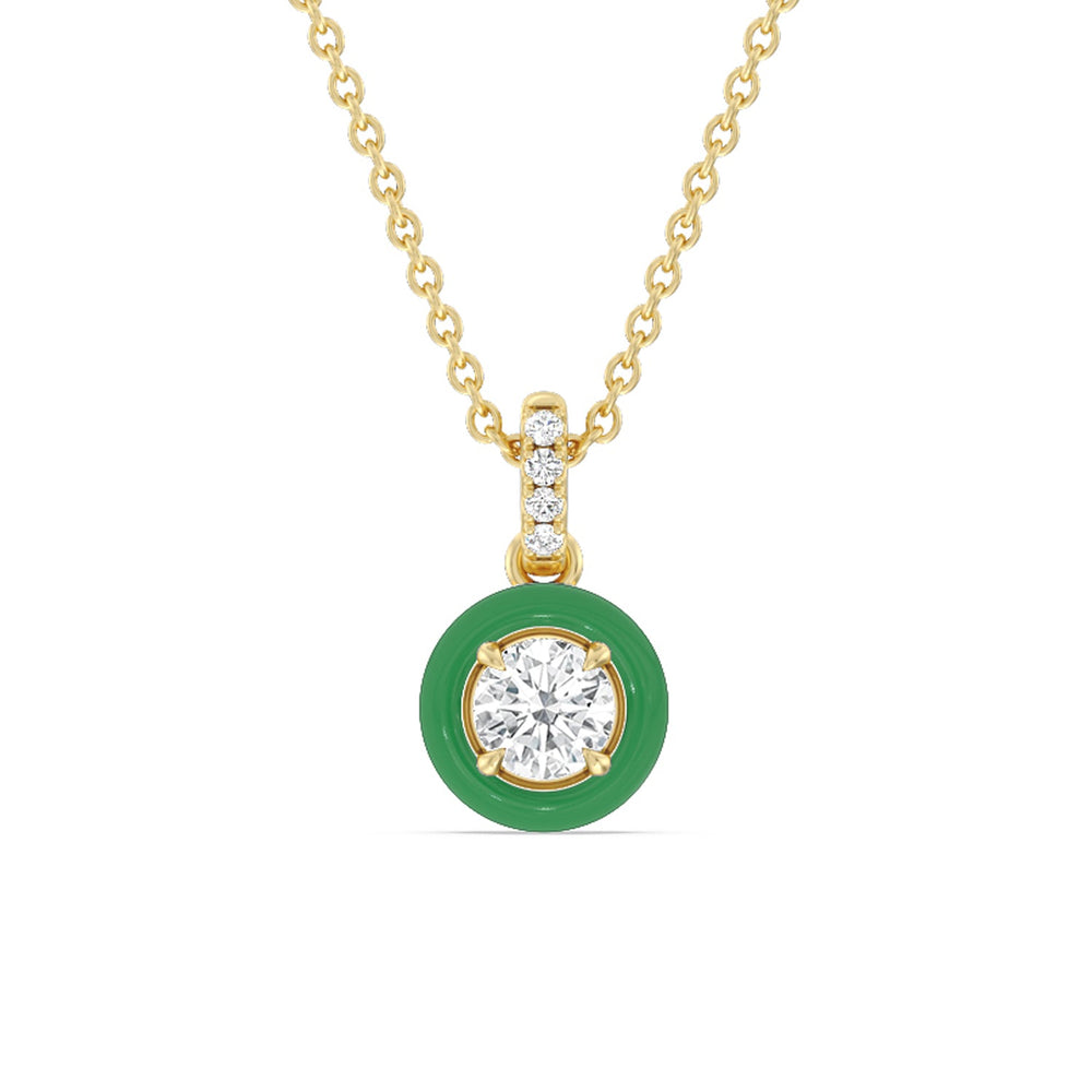 Round Bezel Drop Necklace in Ceramic with 14KT Yellow Gold / Evergreen / 1/2 Cut Diamond in 14KT Yellow Gold / Evergreen / 1/2 view 1
