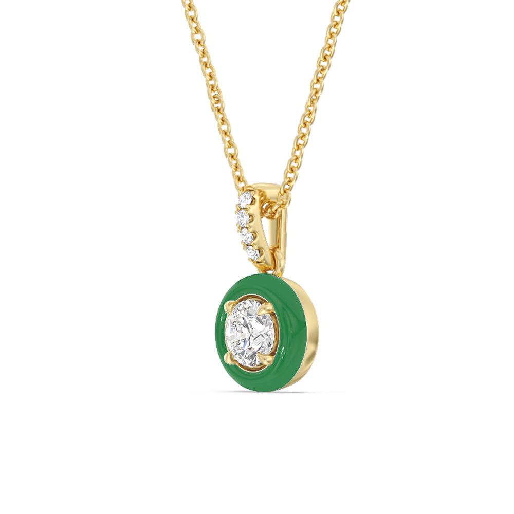 Round Bezel Drop Necklace in Ceramic with 14KT Yellow Gold / Evergreen / 1/2 Cut Diamond in 14KT Yellow Gold / Evergreen / 1/2 view 2
