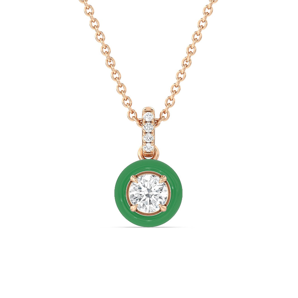 Round Bezel Drop Necklace in Ceramic with 14KT Rose Gold / Evergreen / 1/2 Cut Diamond in 14KT Rose Gold / Evergreen / 1/2 view 1

