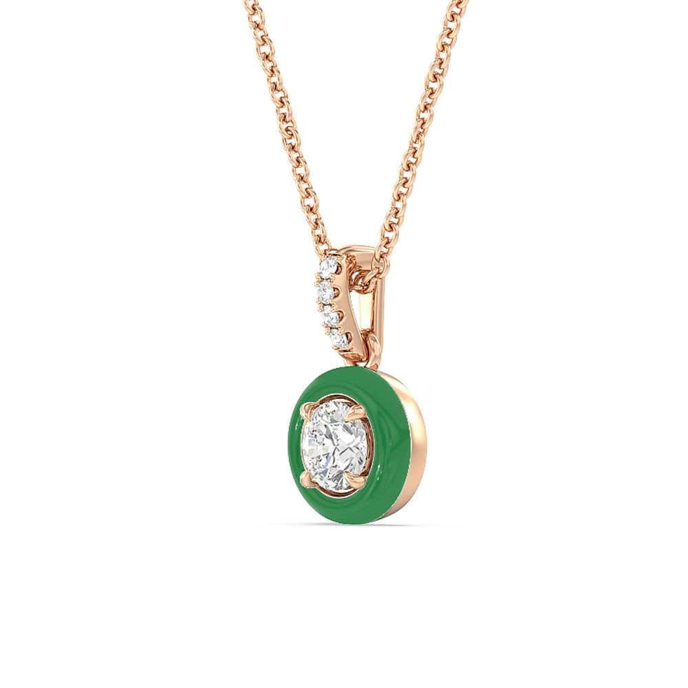 Round Bezel Drop Necklace in Ceramic with 14KT Rose Gold / Evergreen / 1/2 Cut Diamond in 14KT Rose Gold / Evergreen / 1/2 view 2

