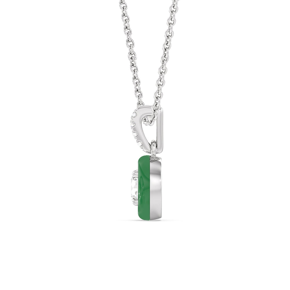 Round Bezel Drop Necklace in Ceramic with 14KT White Gold / Evergreen / 1/2 Cut Diamond in 14KT White Gold / Evergreen / 1/2 view 3
