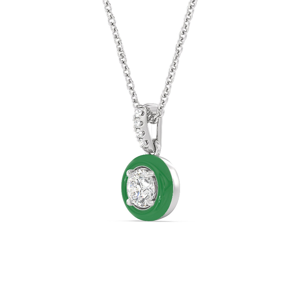 Round Bezel Drop Necklace in Ceramic with 14KT White Gold / Evergreen / 1/2 Cut Diamond in 14KT White Gold / Evergreen / 1/2 view 2
