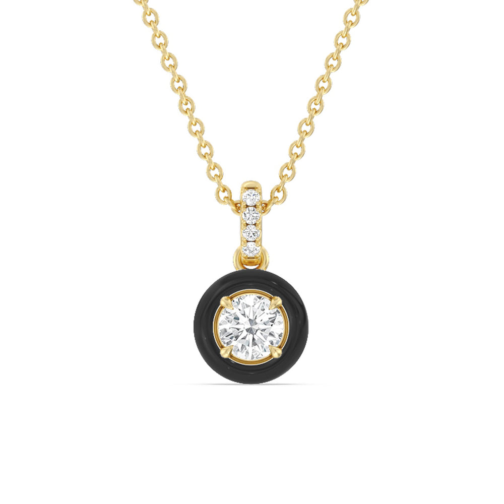 Round Bezel Drop Necklace in Ceramic with 14KT Yellow Gold / Midnight / 1/2 Cut Diamond in 14KT Yellow Gold / Midnight / 1/2 view 1
