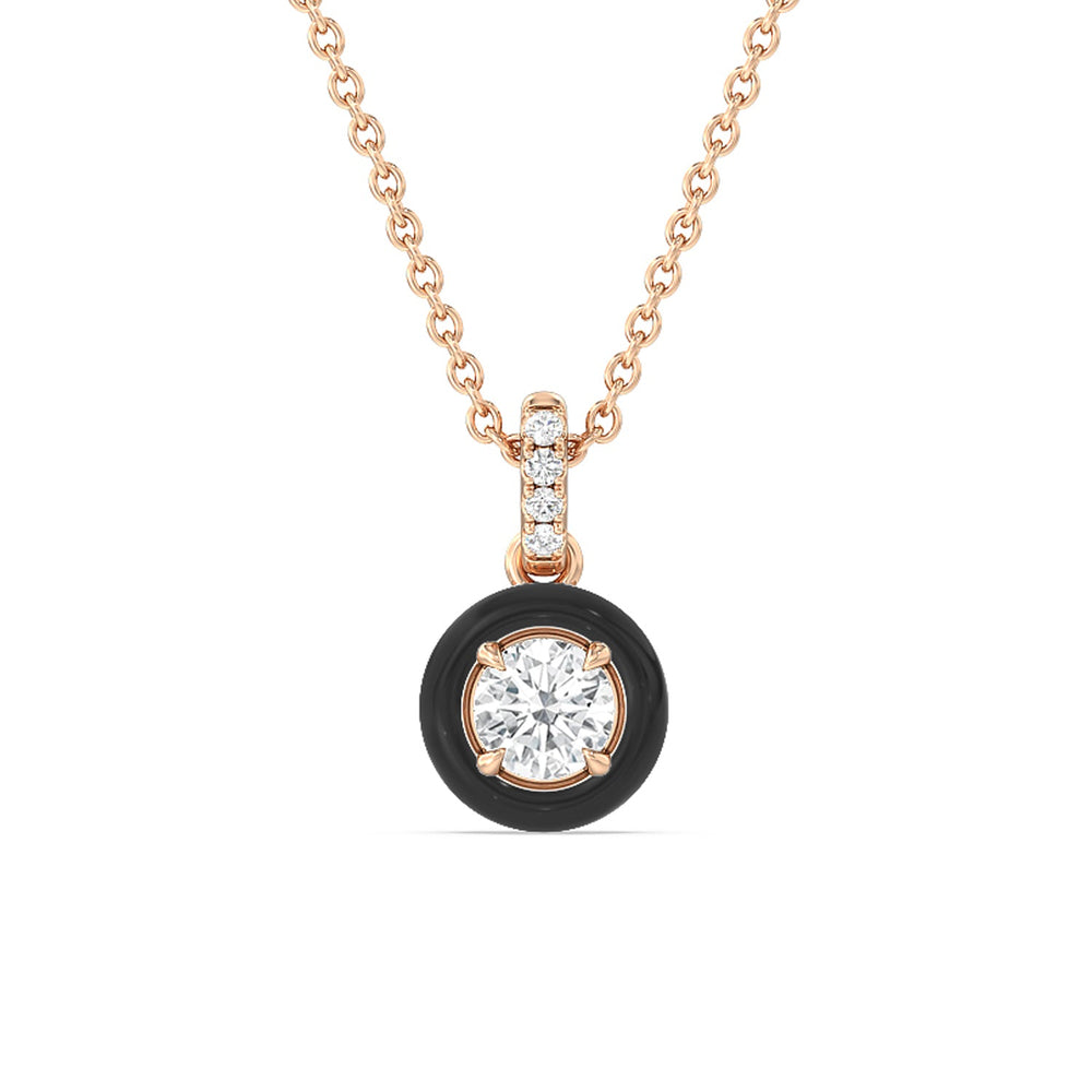 Round Bezel Drop Necklace in Ceramic with 14KT Rose Gold / Midnight / 1/2 Cut Diamond in 14KT Rose Gold / Midnight / 1/2 view 1
