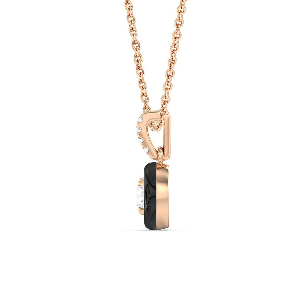 Round Bezel Drop Necklace in Ceramic with 14KT Rose Gold / Midnight / 1/2 Cut Diamond in 14KT Rose Gold / Midnight / 1/2 view 3
