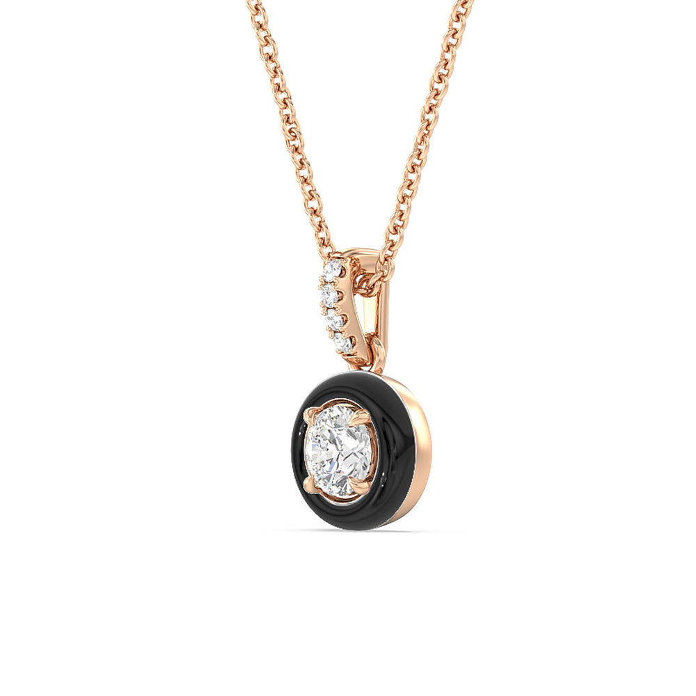 Round Bezel Drop Necklace in Ceramic with 14KT Rose Gold / Midnight / 1/2 Cut Diamond in 14KT Rose Gold / Midnight / 1/2 view 2
