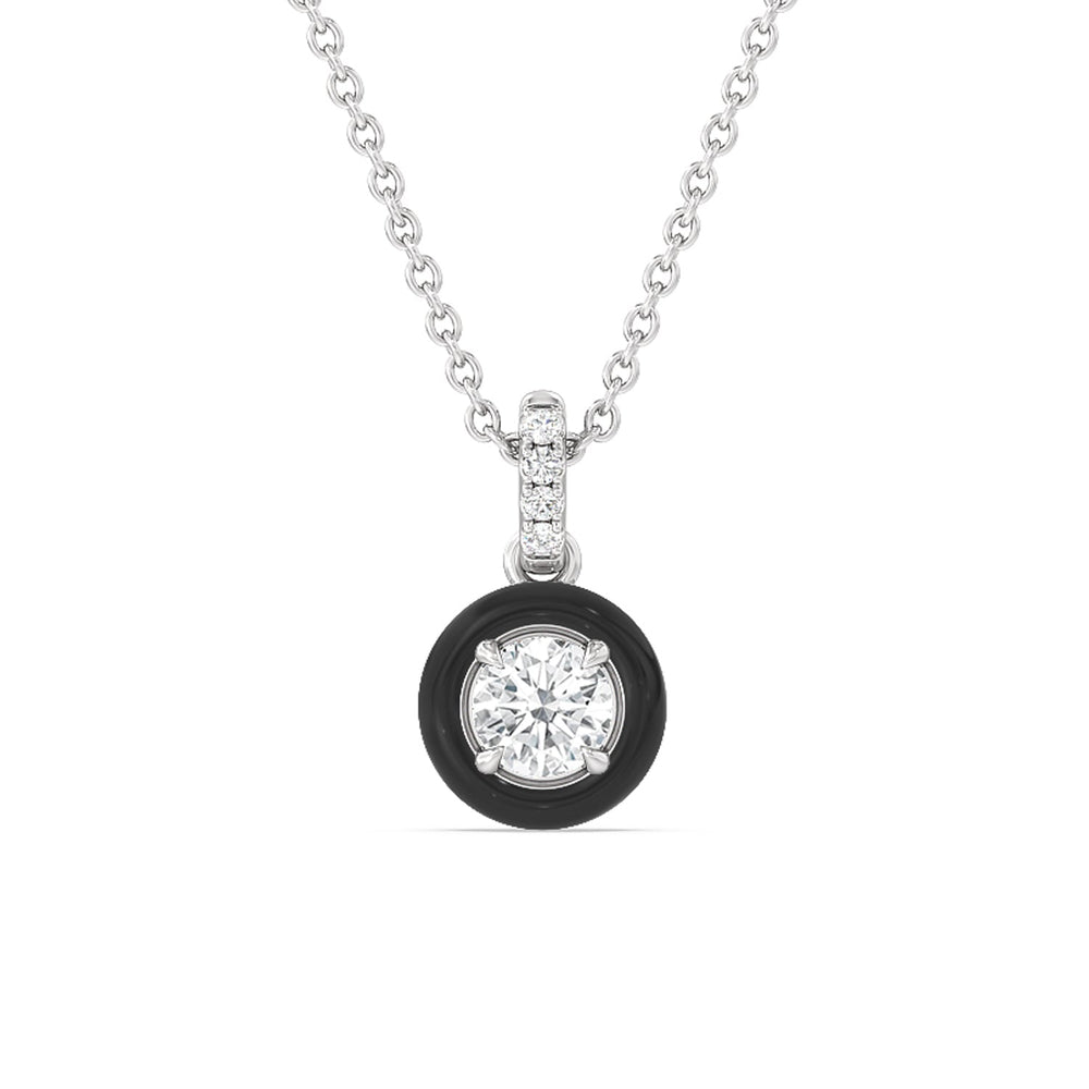 Round Bezel Drop Necklace in Ceramic with 14KT White Gold / Midnight / 1/2 Cut Diamond in 14KT White Gold / Midnight / 1/2 view 1
