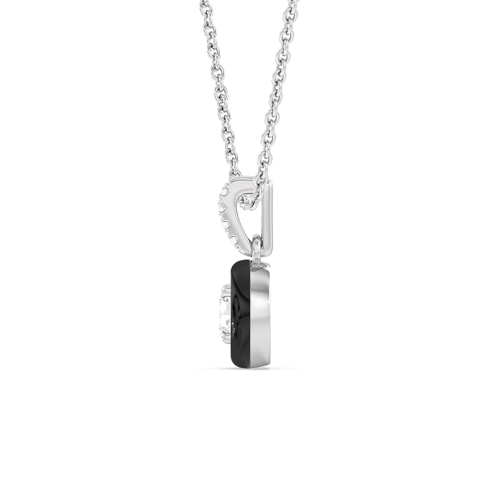 Round Bezel Drop Necklace in Ceramic with 14KT White Gold / Midnight / 1/2 Cut Diamond in 14KT White Gold / Midnight / 1/2 view 3
