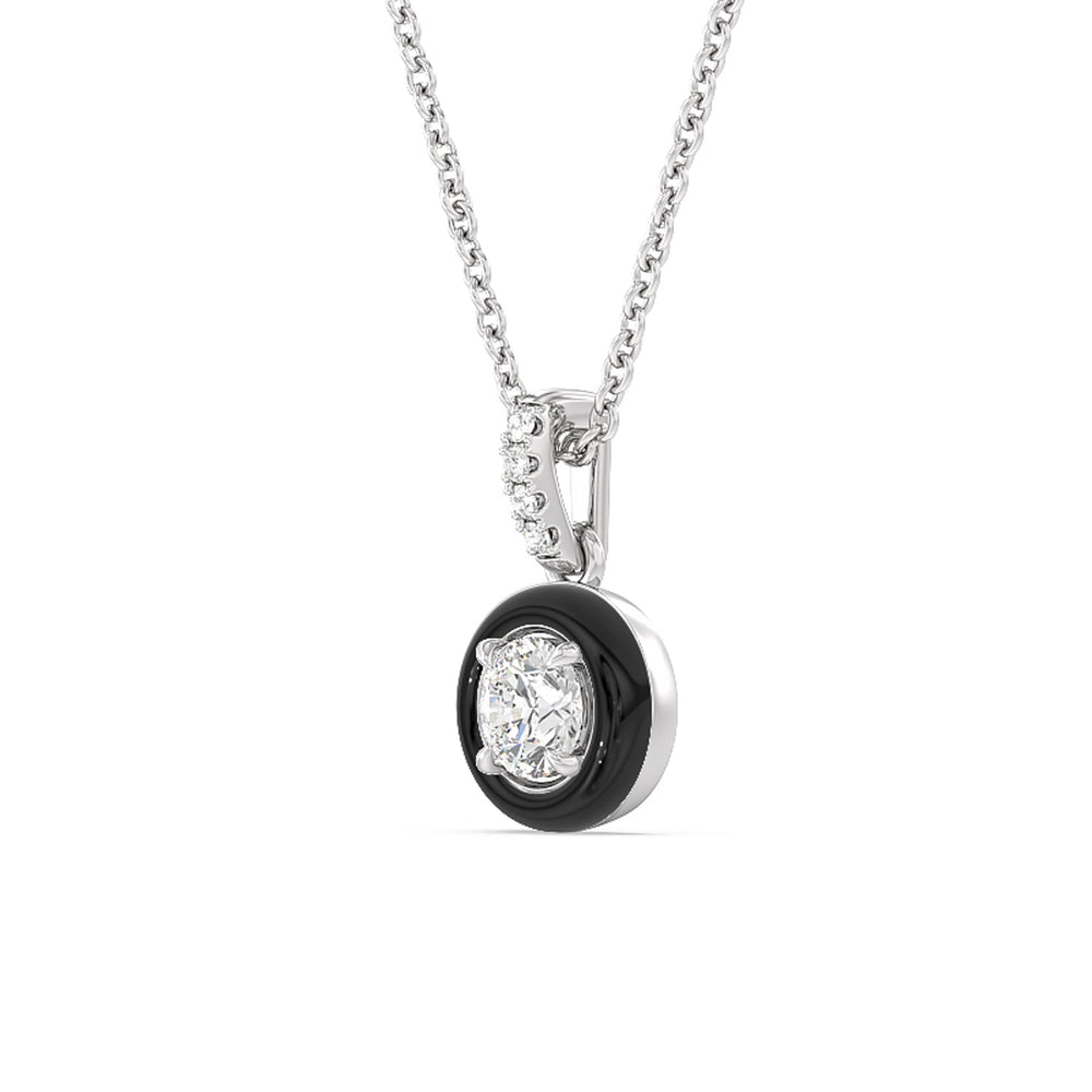 Round Bezel Drop Necklace in Ceramic with 14KT White Gold / Midnight / 1/2 Cut Diamond in 14KT White Gold / Midnight / 1/2 view 2
