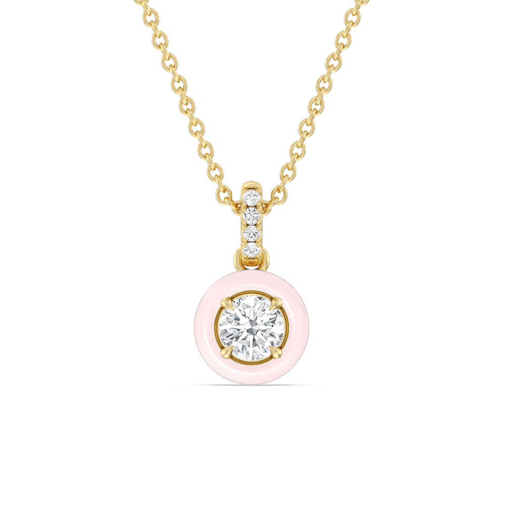 Round Bezel Drop Necklace in Ceramic with 14KT Yellow Gold / Lilac Blush / 1/2 Cut Diamond in 14KT Yellow Gold / Lilac Blush / 1/2 view 1
