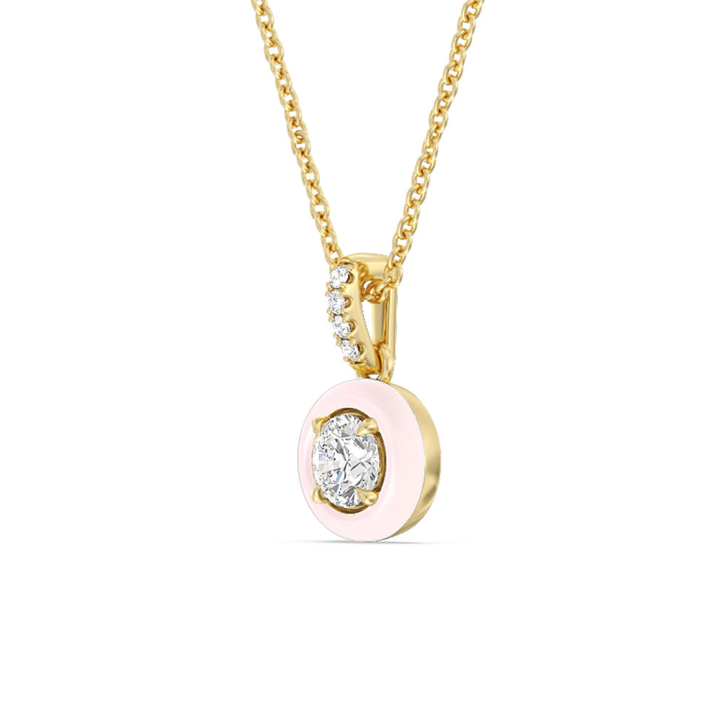 Round Bezel Drop Necklace in Ceramic with 14KT Yellow Gold / Lilac Blush / 1/2 Cut Diamond in 14KT Yellow Gold / Lilac Blush / 1/2 view 2
