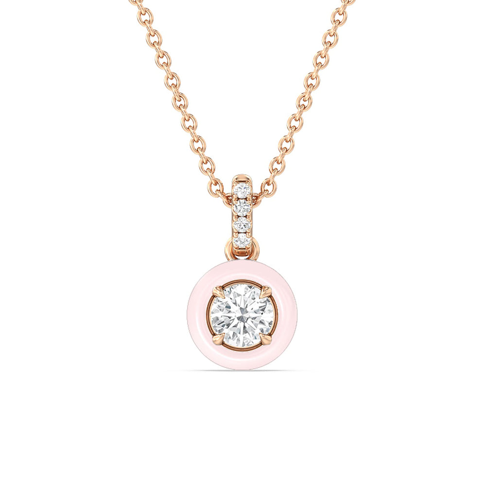 Round Bezel Drop Necklace in Ceramic with 14KT Rose Gold / Lilac Blush / 1/2 Cut Diamond in 14KT Rose Gold / Lilac Blush / 1/2 view 1
