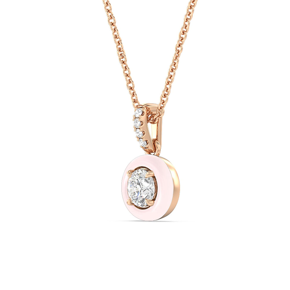 Round Bezel Drop Necklace in Ceramic with 14KT Rose Gold / Lilac Blush / 1/2 Cut Diamond in 14KT Rose Gold / Lilac Blush / 1/2 view 2
