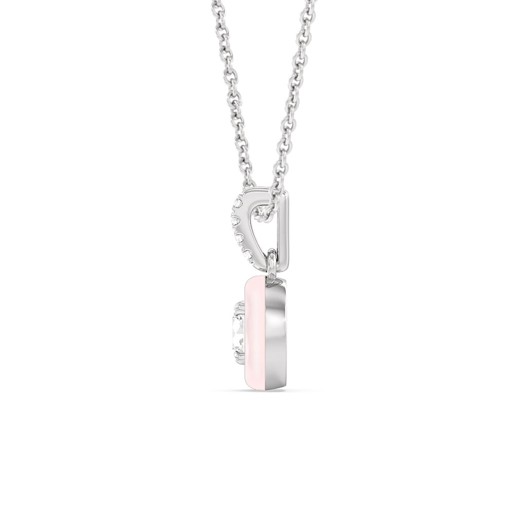 Round Bezel Drop Necklace in Ceramic with 14KT White Gold / Lilac Blush / 1/2 Cut Diamond in 14KT White Gold / Lilac Blush / 1/2 view 3
