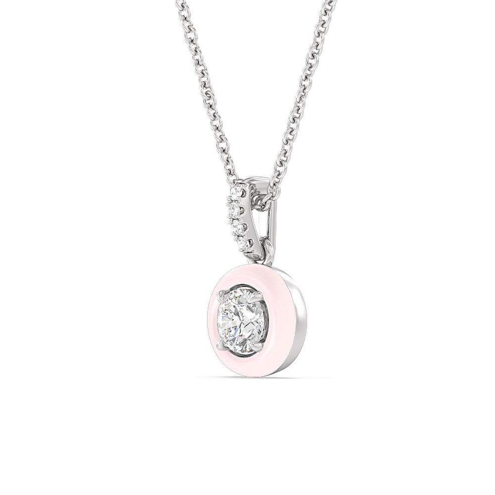 Round Bezel Drop Necklace in Ceramic with 14KT White Gold / Lilac Blush / 1/2 Cut Diamond in 14KT White Gold / Lilac Blush / 1/2 view 2
