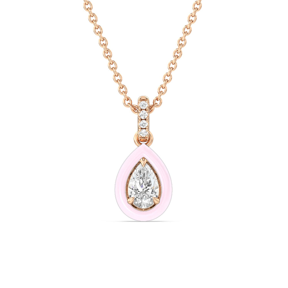 Pear Bezel Drop Necklace in Ceramic with 14KT Rose Gold / Lavender Rose / 1/2 Cut Diamond in 14KT Rose Gold / Lavender Rose / 1/2 view 1
