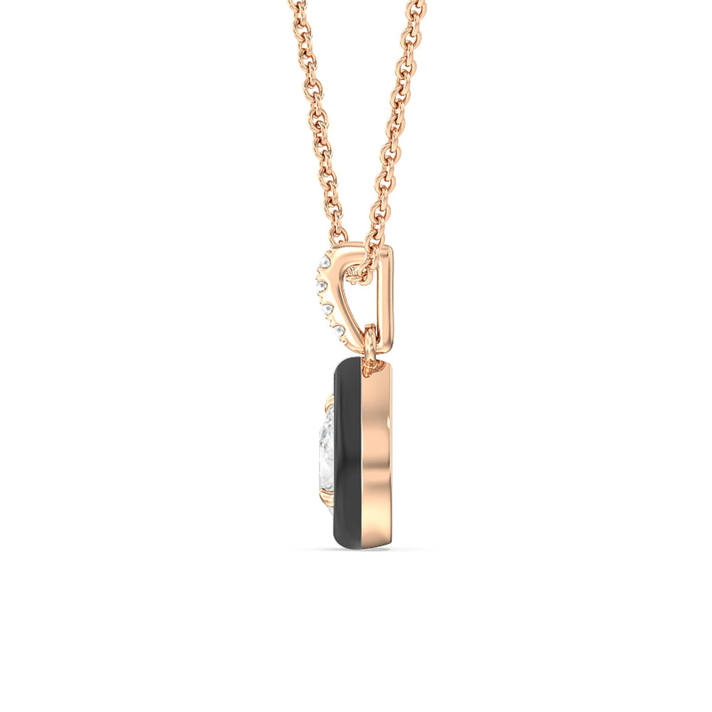 Pear Bezel Drop Necklace in Ceramic with 14KT Rose Gold / Midnight / 1/2 Cut Diamond in 14KT Rose Gold / Midnight / 1/2 view 3
