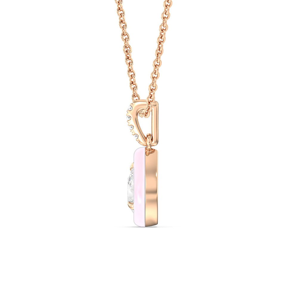 Pear Bezel Drop Necklace in Ceramic with 14KT Rose Gold / Lavender Rose / 1/2 Cut Diamond in 14KT Rose Gold / Lavender Rose / 1/2 view 3
