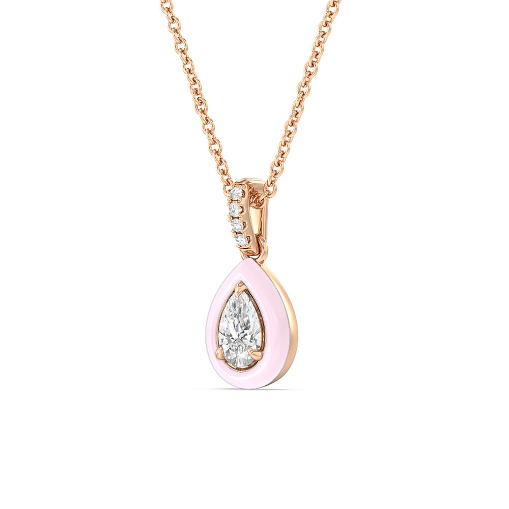 Pear Bezel Drop Necklace in Ceramic with 14KT Rose Gold / Lavender Rose / 1/2 Cut Diamond in 14KT Rose Gold / Lavender Rose / 1/2 view 2

