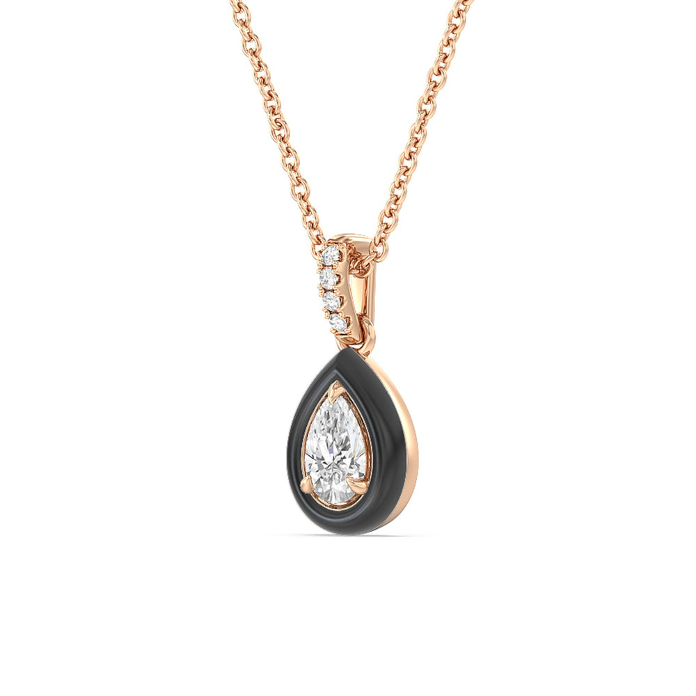 Pear Bezel Drop Necklace in Ceramic with 14KT Rose Gold / Midnight / 1/2 Cut Diamond in 14KT Rose Gold / Midnight / 1/2 view 2
