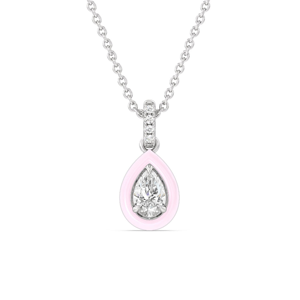 Pear Bezel Drop Necklace in Ceramic with 14KT White Gold / Lavender Rose / 1/2 Cut Diamond in 14KT White Gold / Lavender Rose / 1/2 view 1
